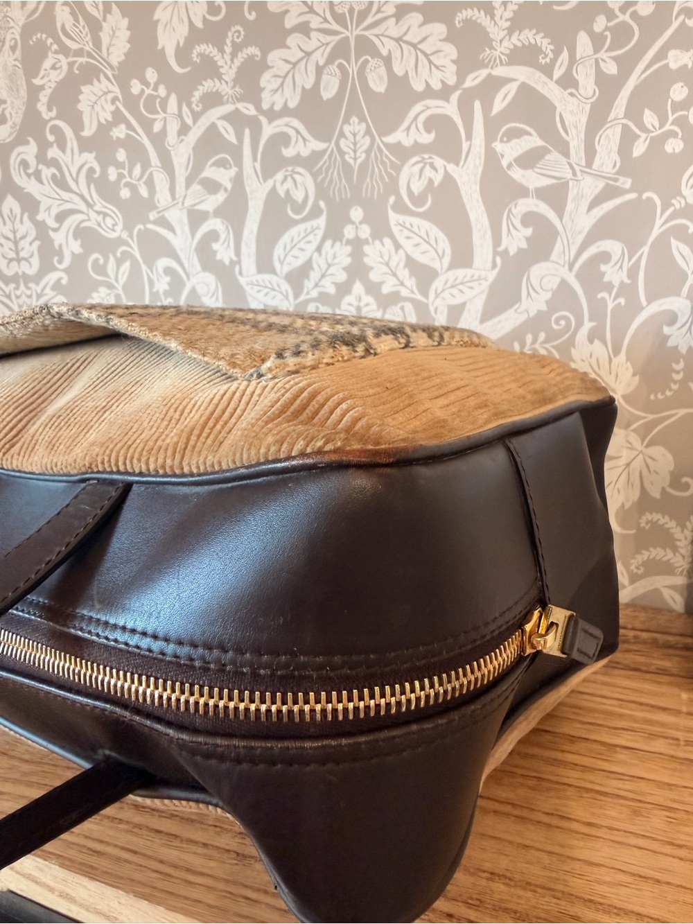 Burberry Vintage Satchel Leather, Wool & Corduroy - Picture 9 of 17